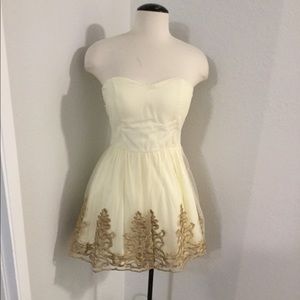 Cream & Gold Strapless Dress